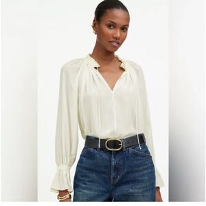 Madewell Nayla Boho Long-Sleeve Tie-Neck Top/Blouse -NWT small XS